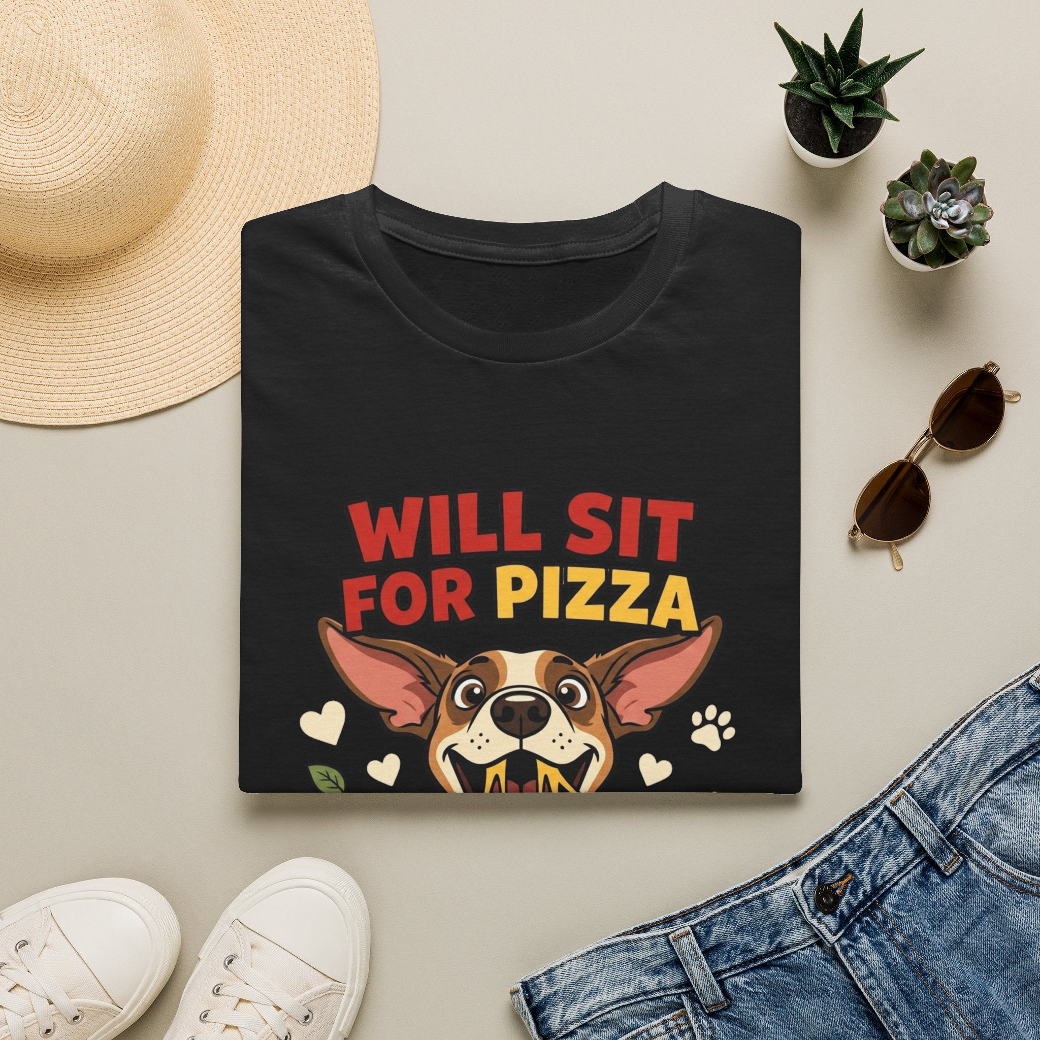 'Will Sit For Pizza' Graphic T-Shirt
