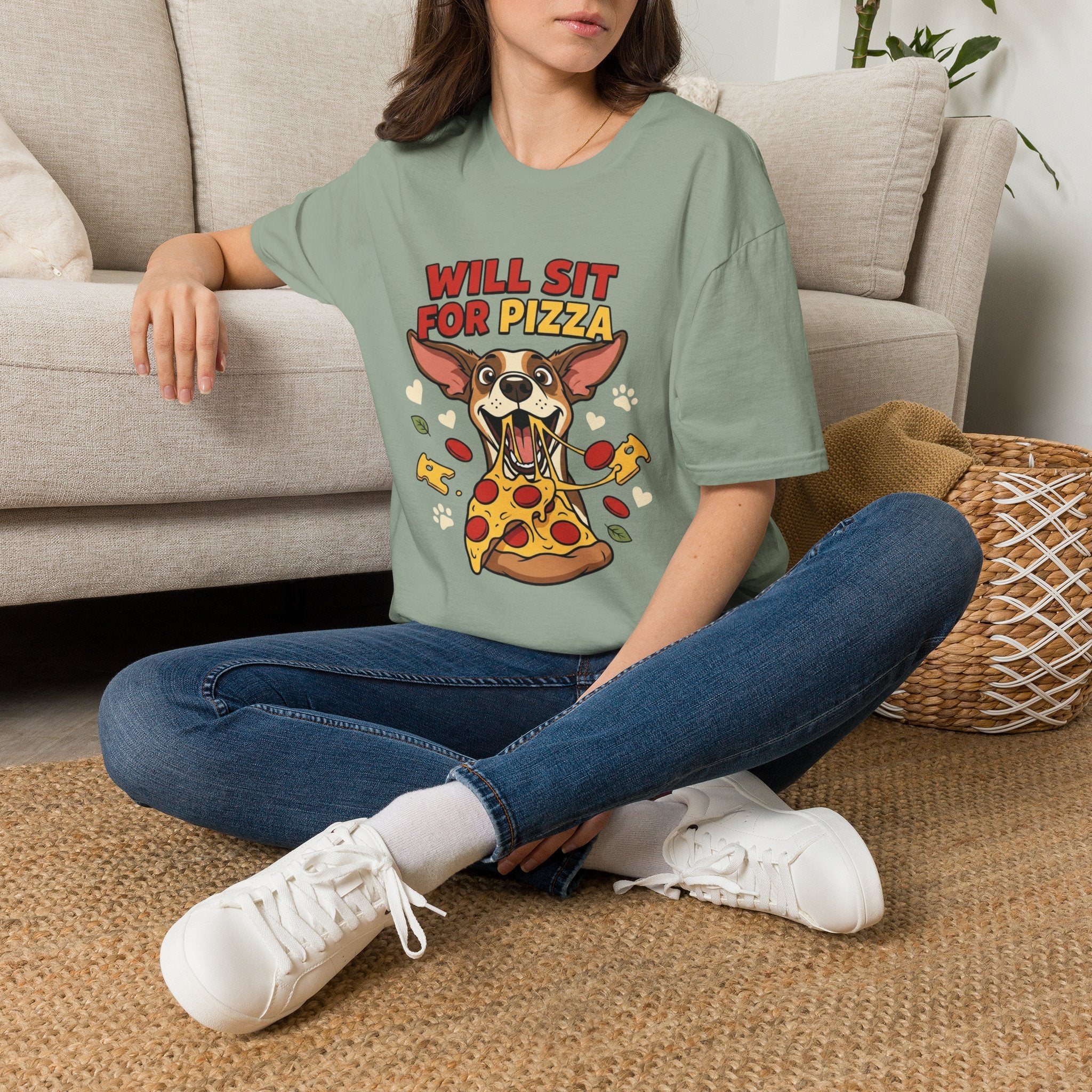 'Will Sit For Pizza' Graphic T-Shirt