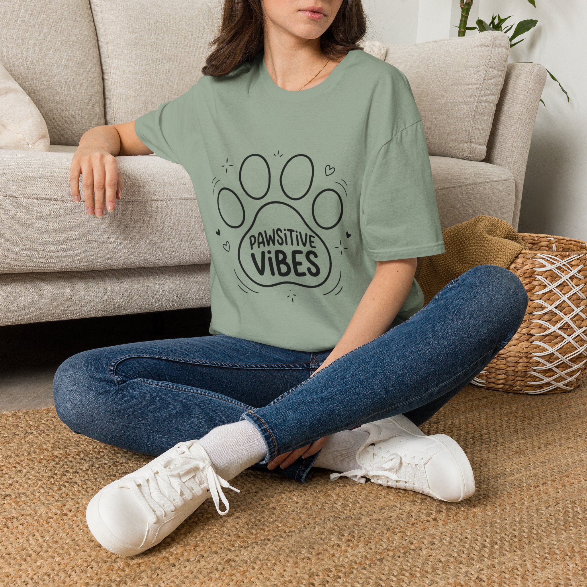'Pawsitive Vibes' Graphic T-Shirt
